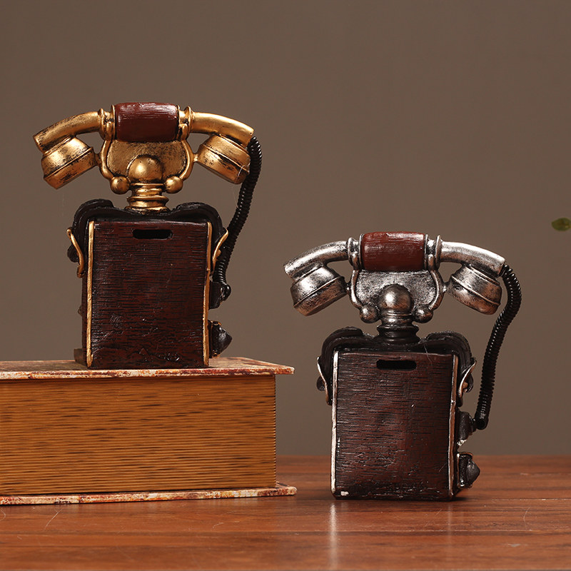 创意复古电话机钟表摆件个性钟表 欧式客厅电视机柜装饰时钟摆设