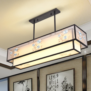 长方形餐吊前台吊灯布罩禅意梅花客厅灯茶室吧台样板房灯具 新中式