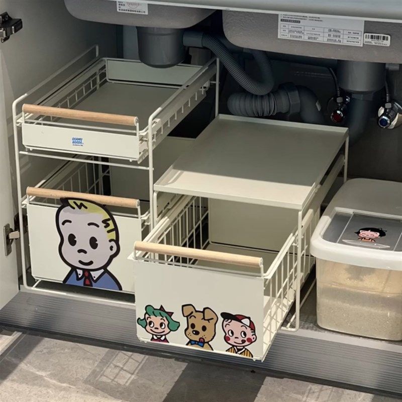 原田治下水槽置物架多功能抽拉收纳架厨房橱柜拉篮碗碟调料分层架,厨房/烹饪用具,厨房置物架/置物柜/角架,淘宝优惠券,粉丝福利购,淘宝优惠卷
