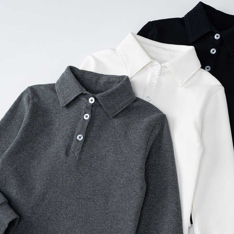 儿童长袖t恤纯棉秋冬款男童女童装翻领学生白色polo衫中大童校服