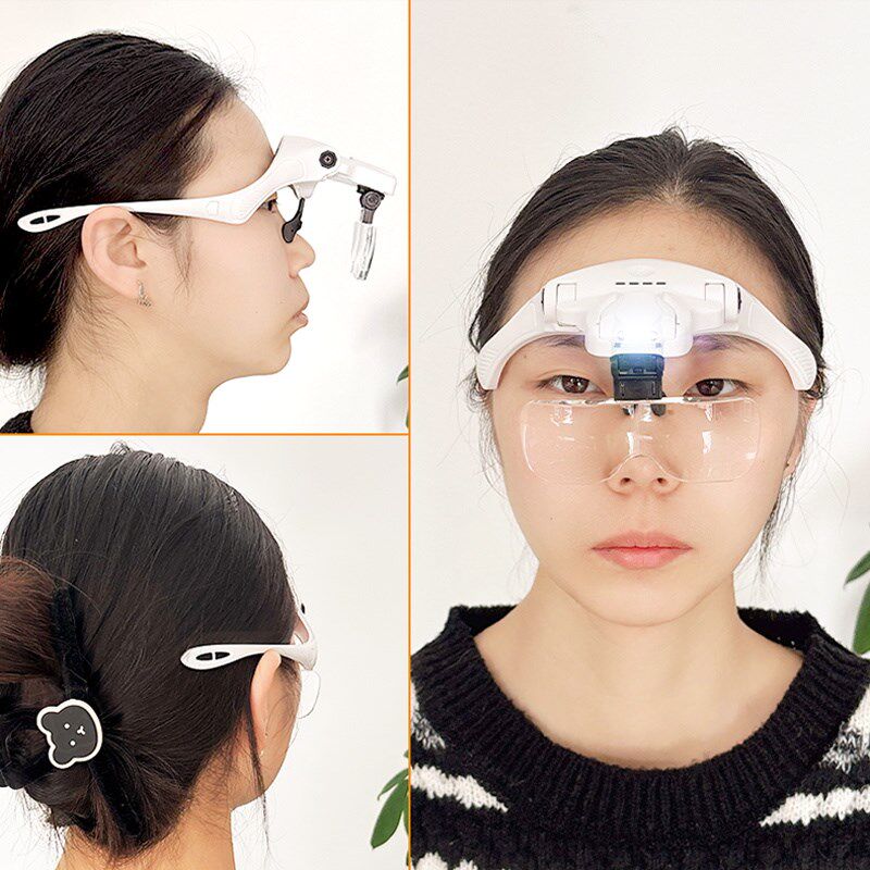 头戴式放大镜带灯充电高清电子维修表专用老人阅读看书花眼镜型