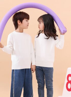 儿童毛衣黑色打底衫男童加绒加厚女童2024秋冬新款毛衫男孩白色