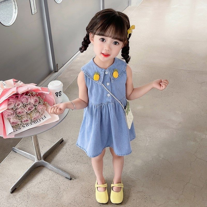 女童牛仔裙夏季儿童洋气连衣裙2024新款女宝宝菠萝公主裙夏装裙子
