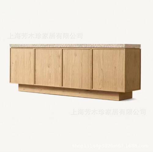 RH美式乡村实木电视柜小户型客厅洞石储物柜法式简约收纳餐边柜