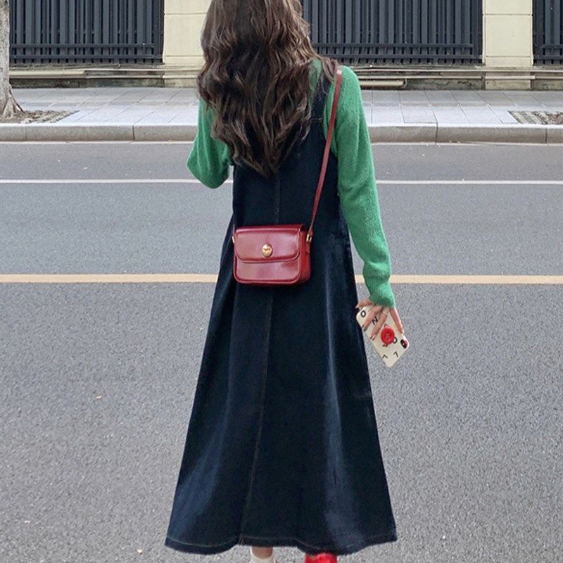 大码女装胖妹妹复古牛仔背带裙中长连衣裙百搭打底针织衫显瘦套装,女装/女士精品,大码套装,淘宝优惠券,粉丝福利购,淘宝优惠卷