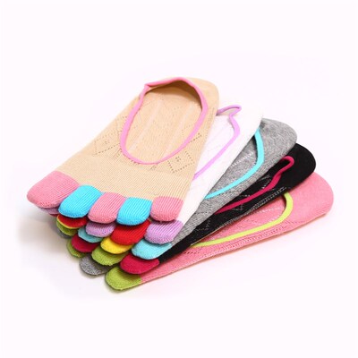 夏季镂空款5双装五指袜纯棉女薄防掉跟船袜隐形袜底透气分趾袜