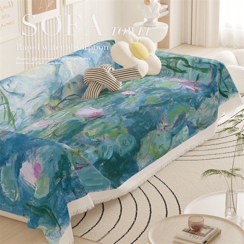 莫奈轻奢油画万能沙发巾盖针织布全盖沙发垫套罩盖毯单三人四季通,居家布艺,沙发套,淘宝优惠券,粉丝福利购,淘宝优惠卷