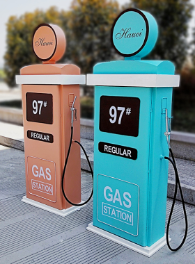 复古工业风创意铁艺加油机模型落地大型摆件酒吧咖啡厅装饰收纳柜