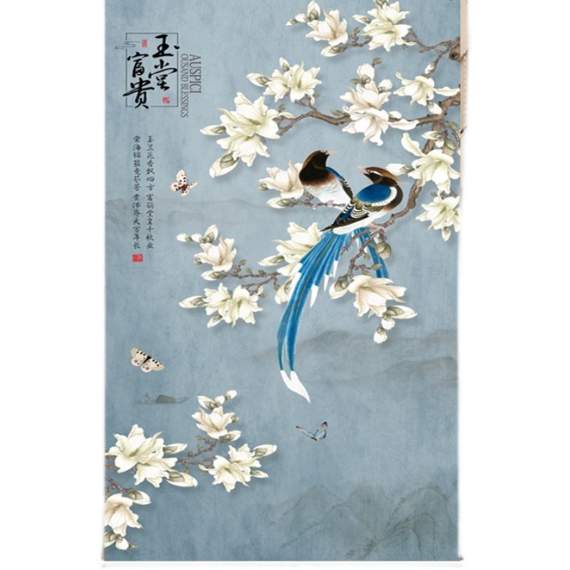 新中式花鸟卷帘挂帘免打孔窗帘办公室书房卧室防水遮光手拉升降式,居家布艺,卷帘,淘宝优惠券,粉丝福利购,淘宝优惠卷