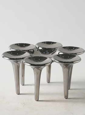 三脚六脚金银色陶瓷组合果盘摆件样板间售楼处客厅茶几餐桌装饰品