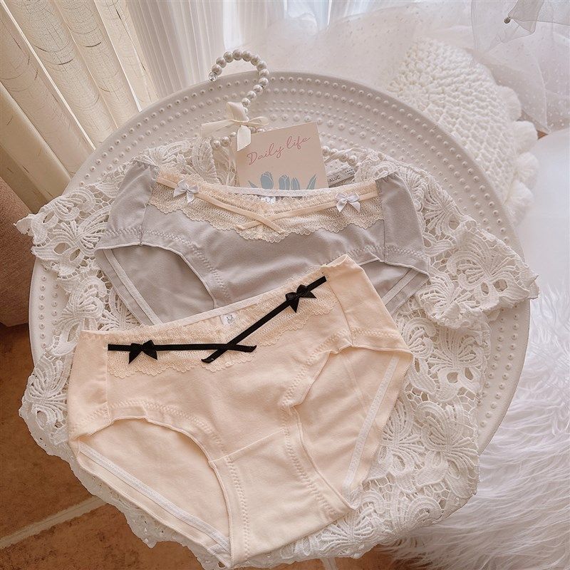 月光白茶~精致优雅蕾丝蝴蝶结三角裤甜美亲肤棉质包臀女生内裤,女士内衣/男士内衣/家居服,女三角裤,淘宝优惠券,粉丝福利购,淘宝优惠卷