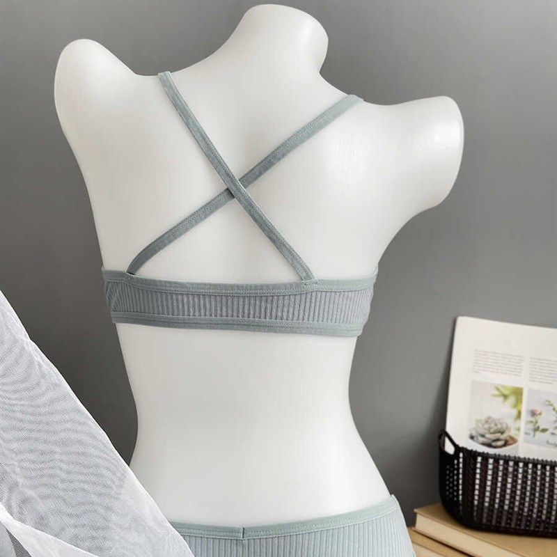 高弹无钢圈舒适棉质内衣内裤套装超薄交叉美背法式三角杯吊带背心,女士内衣/男士内衣/家居服,文胸套装,淘宝优惠券,粉丝福利购,淘宝优惠卷