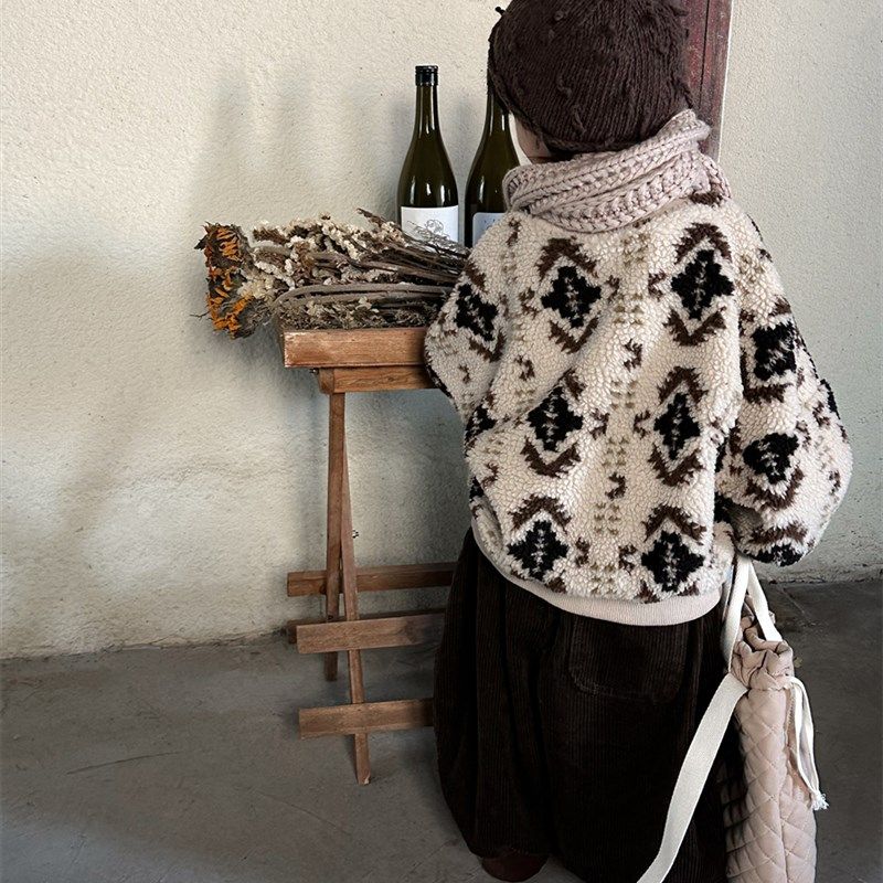 暮晨家新款冬装2023男童加绒半高领卫衣儿童加厚羊羔毛毛衣外套