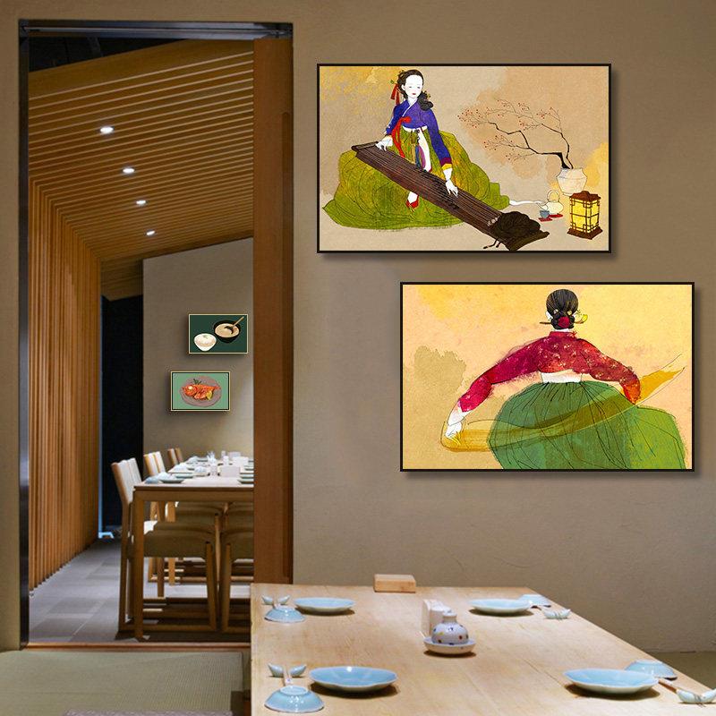 韩国餐厅墙面装饰画朝鲜族女服饰挂画韩式料理烤肉火锅店特色壁画