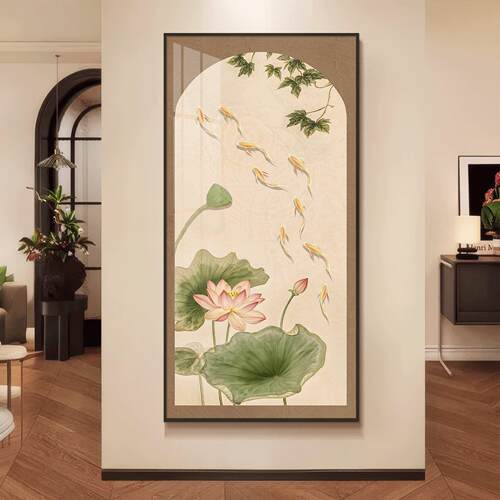 2026新中式入户玄关装饰画九鱼图走廊尽头挂画过道壁画