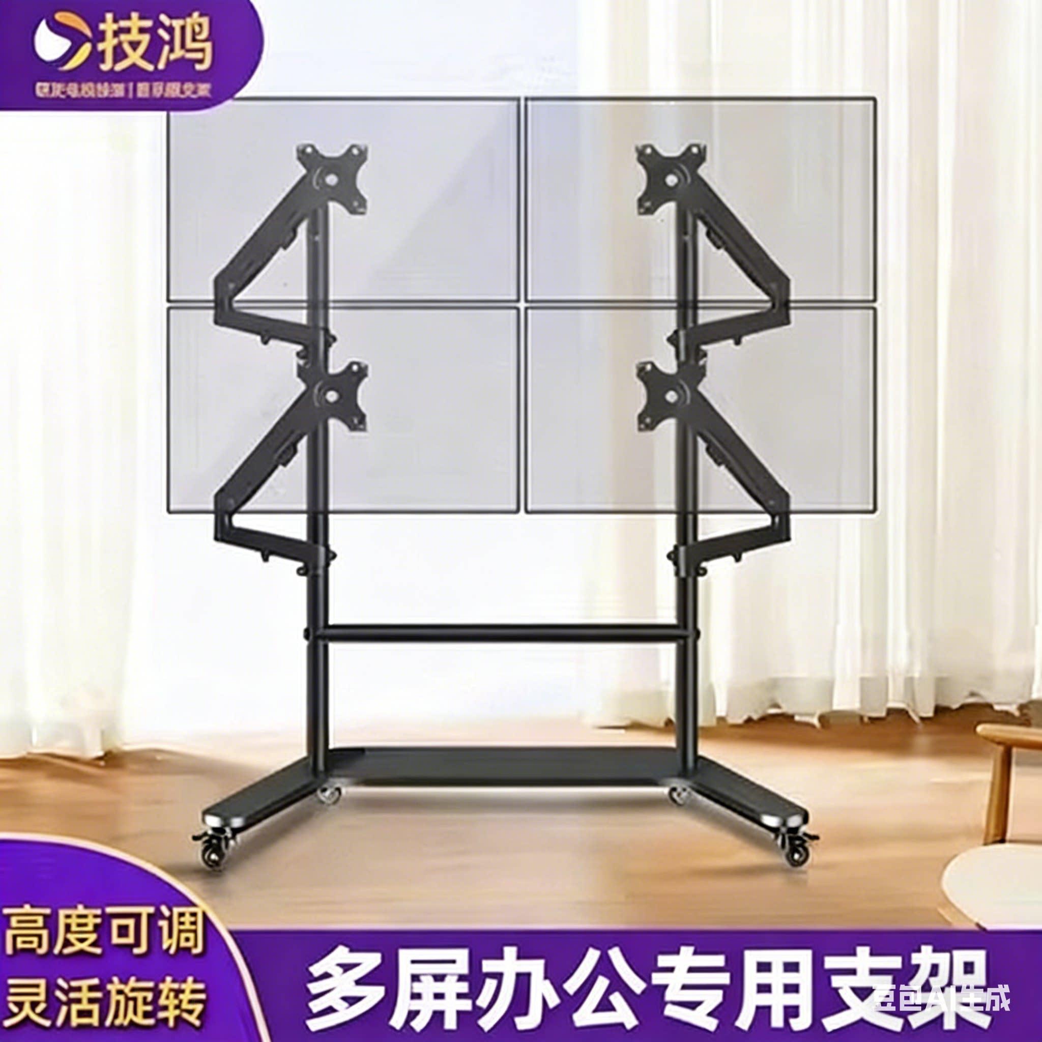 14-32寸电脑显示器升降支架拼接屏三屏四屏六屏落地移动架子旋转