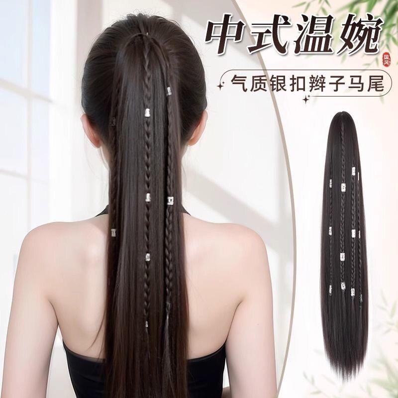 马尾抓夹假发辫子民族风辫子长直发麻花辫新中式藏族女团高马尾