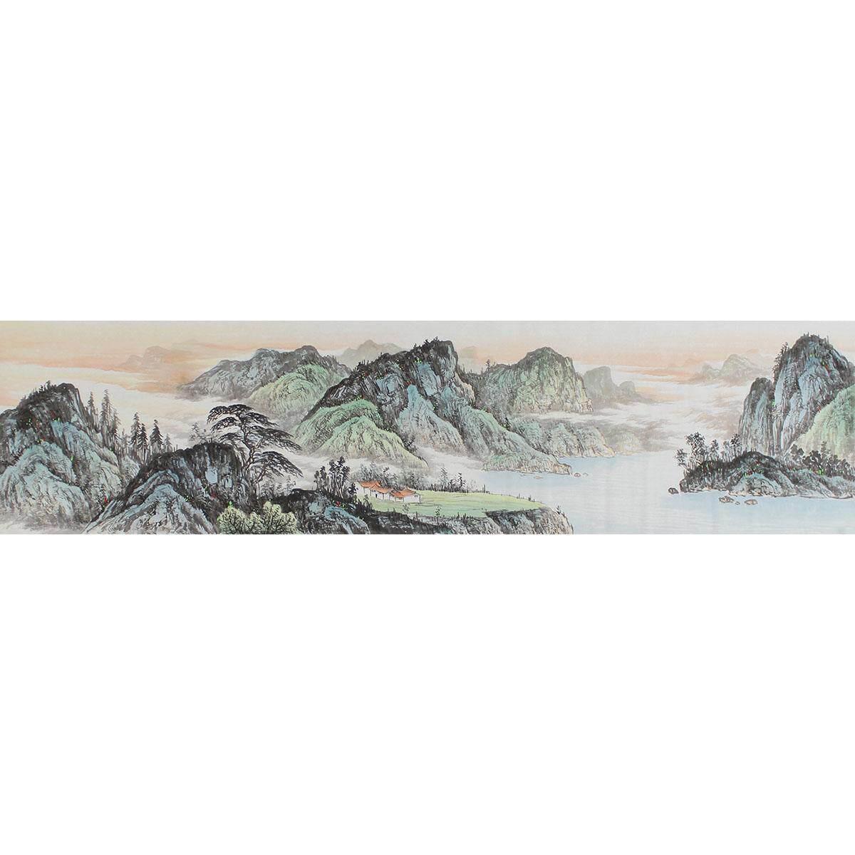 四尺对开唐一晖纯手绘国画山水画青山聚秀中式客厅玄关装饰画挂画