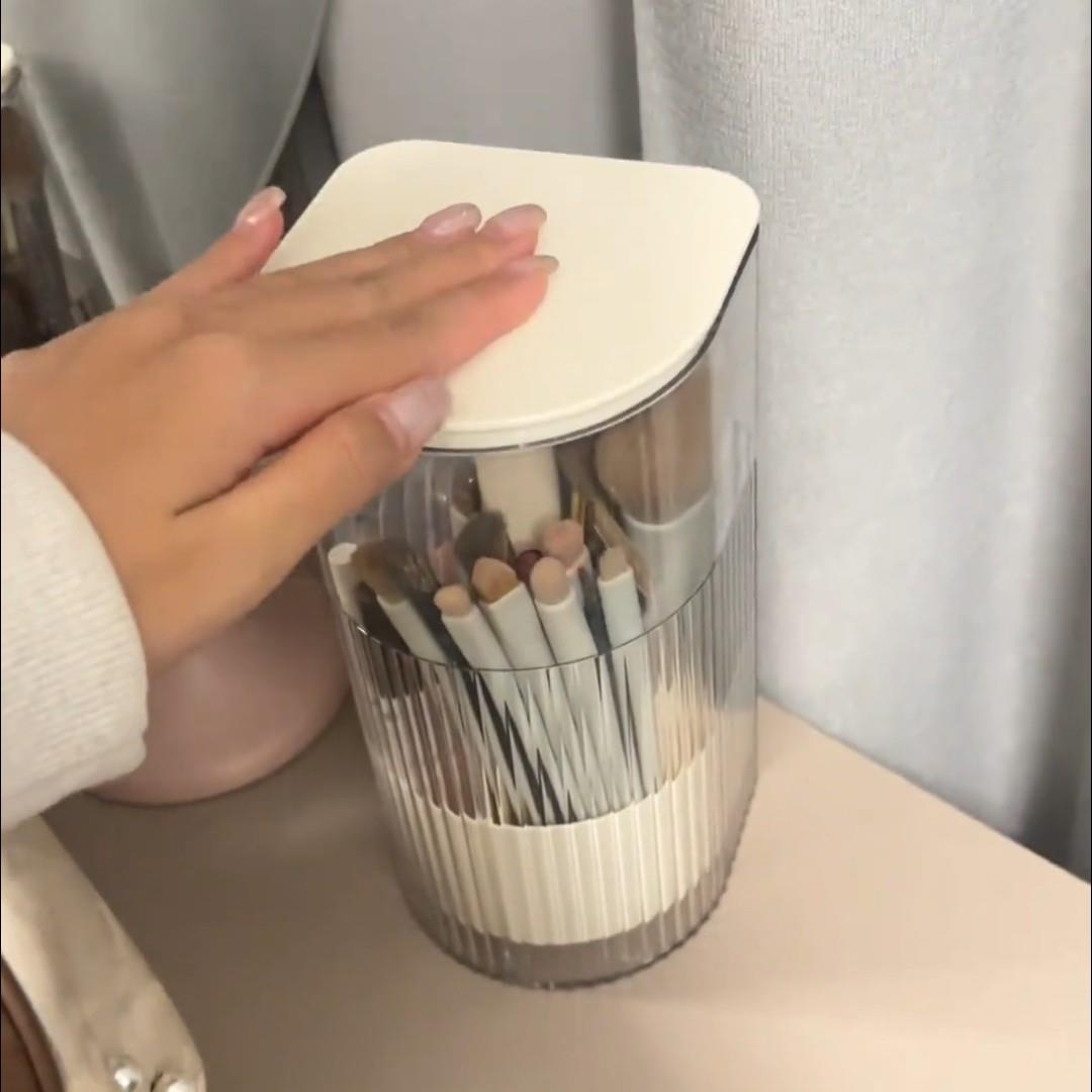 化妆刷收纳筒桌面按压防尘化妆品眉笔刷子桶高级感自动升降化妆桶
