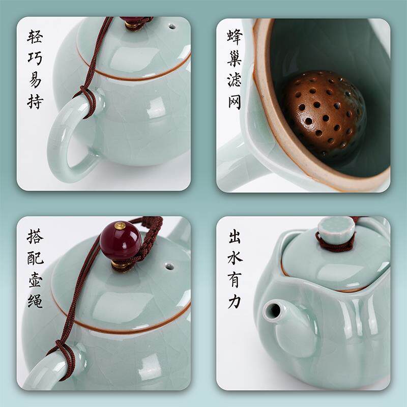 新款汝窑俪人组一茶壶两茶杯套装汝瓷开片可养家用功夫茶具礼盒装