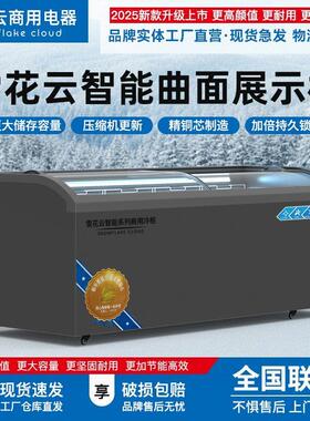 雪花云玻璃门曲面柜大容量卧式单温冷藏冷冻超市展示柜商用冷链
