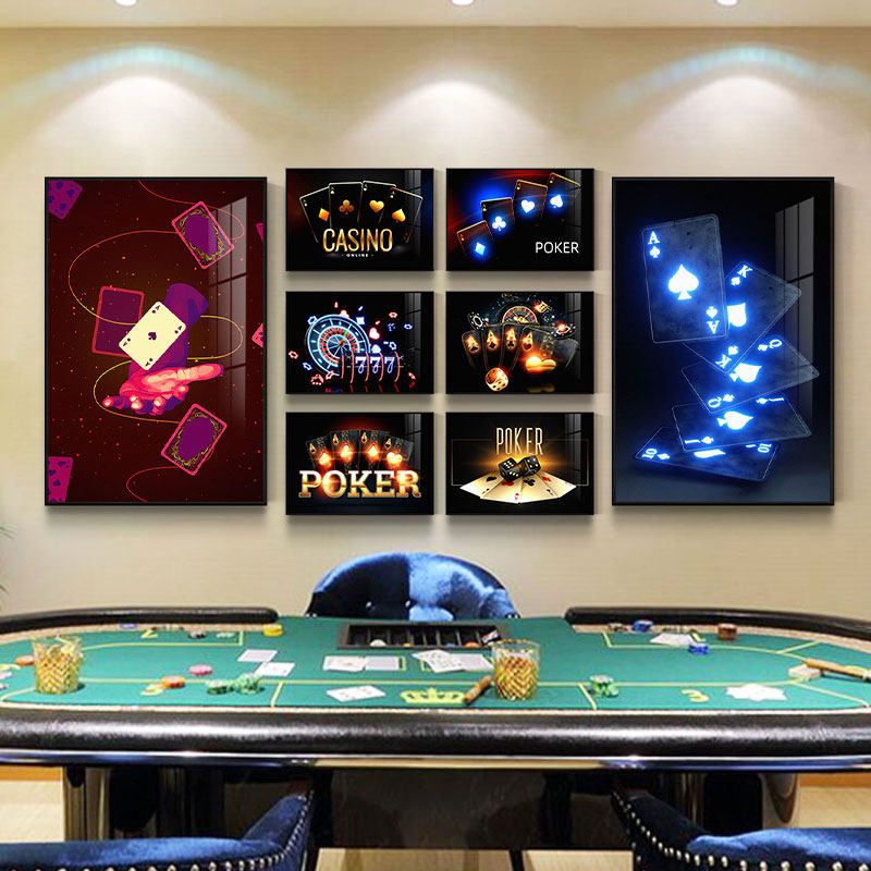 棋牌室装饰画简约现代麻将馆包厢壁画德州扑克纸牌娱乐会所挂画