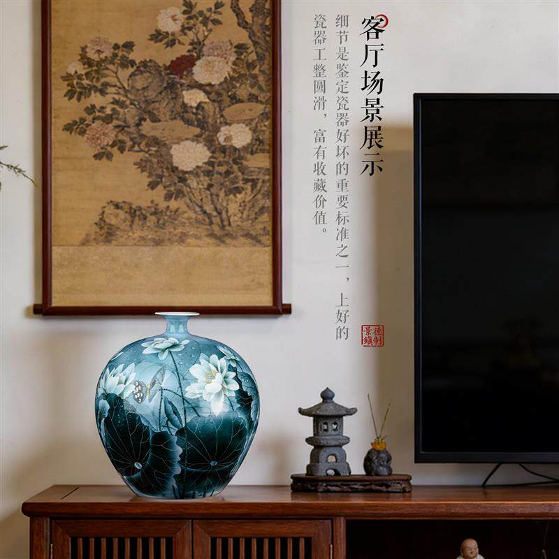 景德镇手绘青花陶瓷器新中式石榴插花瓶摆件客厅电视柜角几装饰品