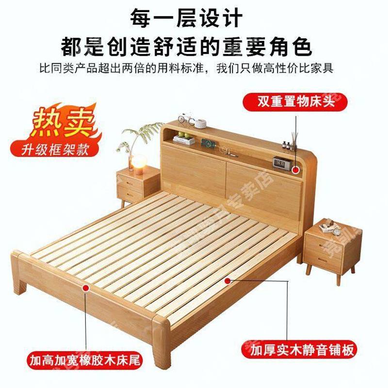 全实木床1.5家用双人床橡胶木1.8x2米主卧大床出租房1.2米单人床