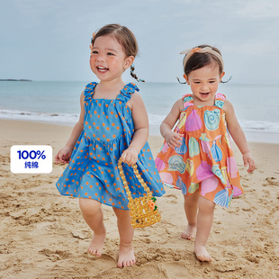 迷你巴拉巴拉女童宝宝亲肤柔软透气纯棉甜美吊带连衣裙2025夏季