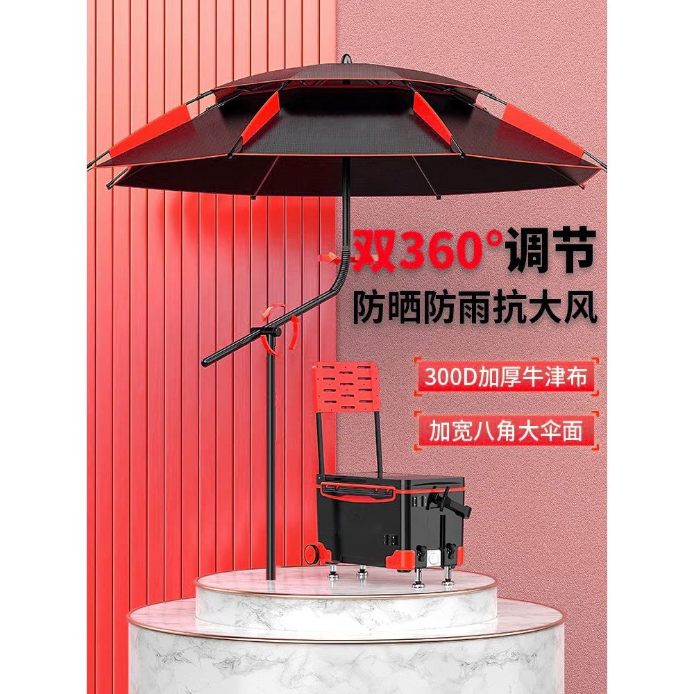 雷臣新款钓鱼伞拐杖防晒防雨大钓伞黑胶2023新款加厚垂钓遮阳伞