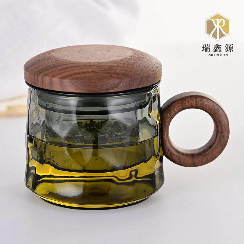 玻璃茶杯茶水分离泡茶杯家用水杯男女花茶杯创意网红办公室绿
