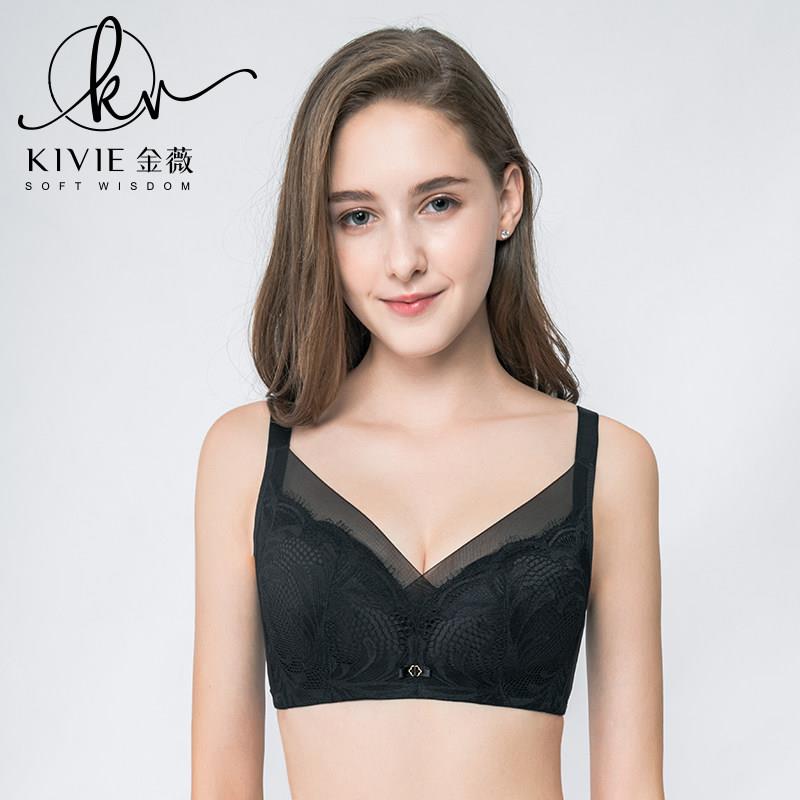 kviie金薇魔丽内衣女薄款大胸显小文胸舒适无钢圈聚拢收副乳胸罩