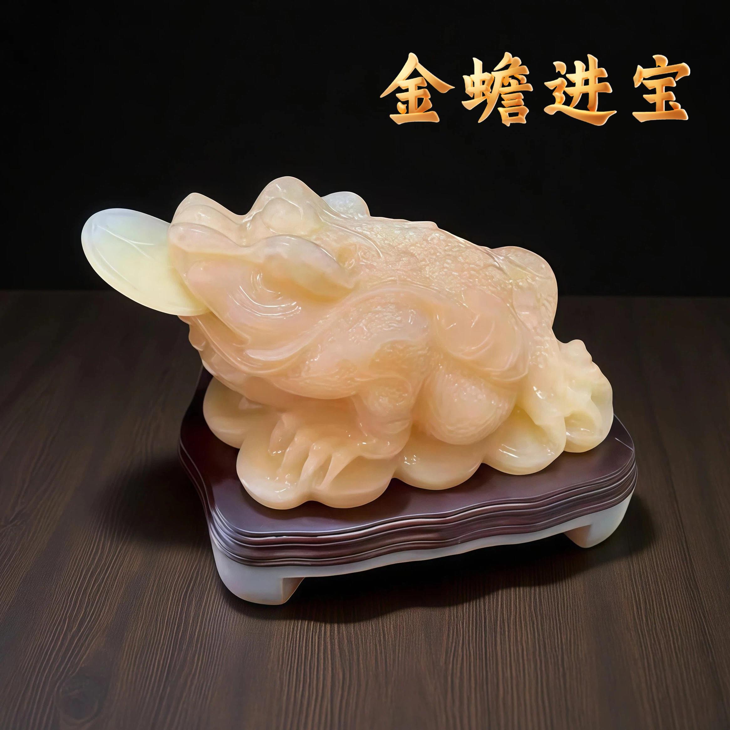 黄玉金蟾摆件天然玉石招财客厅玄关中式家居装饰品乔迁新居礼品