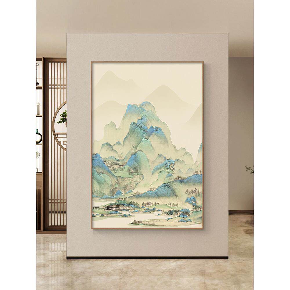 新中式千里江山入户玄关装饰画走廊尽头过道挂画山水国画风景壁画