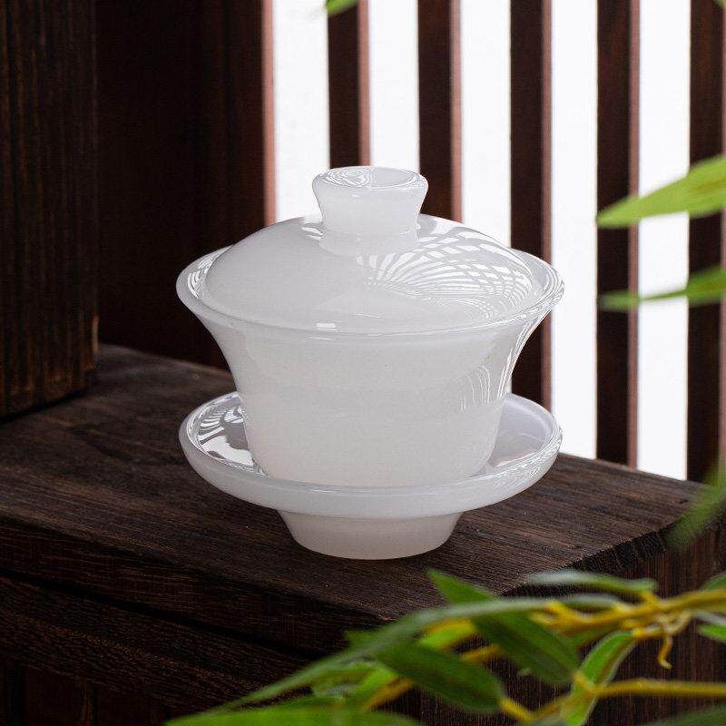 琉璃茶具茶杯玉瓷办公室会客个性功夫茶具白玉盖碗套装家用中国风