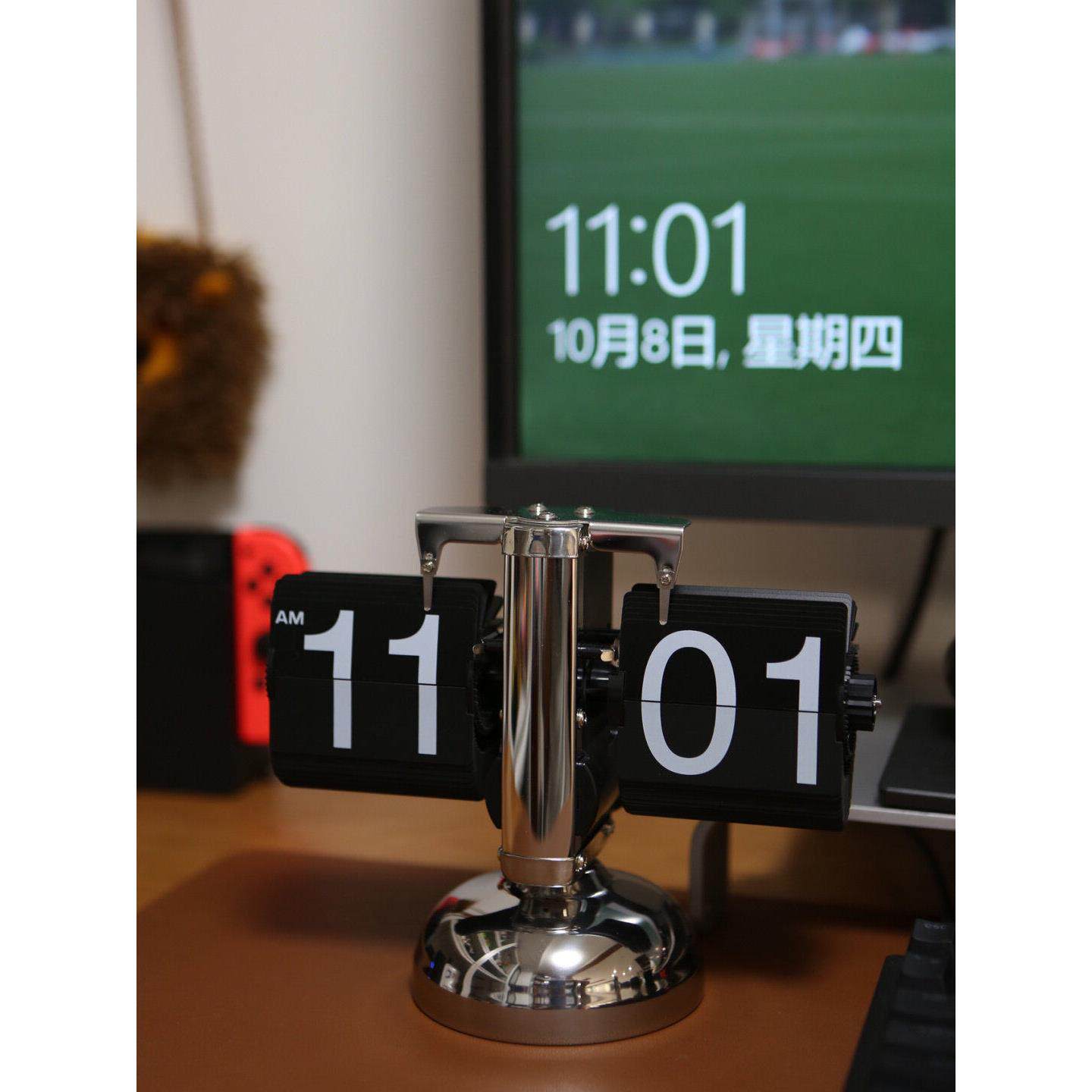 创意自动翻页钟表覆古客厅摆件座钟现代简约机械时钟摆钟家装台钟