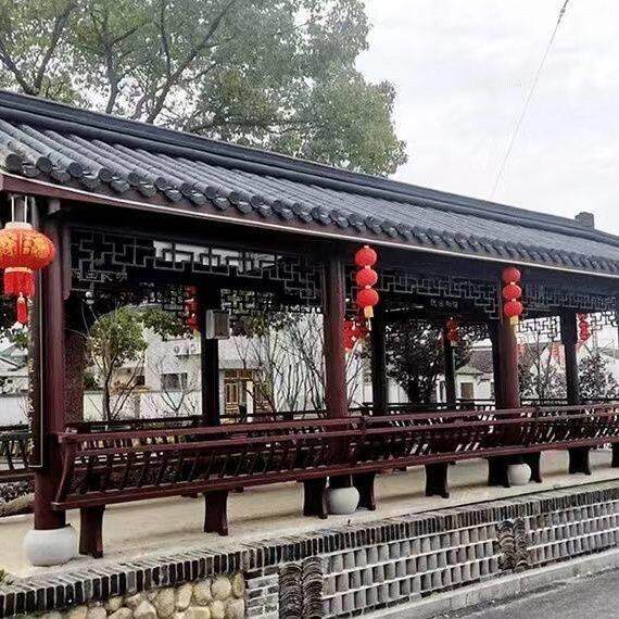 防腐木长廊凉亭中式庭院别墅古建休闲连廊文化走廊实木户外彷古