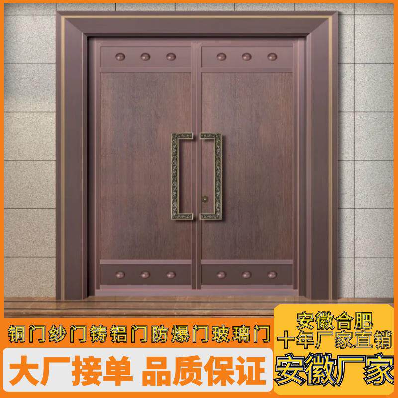 安徽锌合金农村别墅仿铜入户大门自建房玻璃子母门铸铝双开进户门