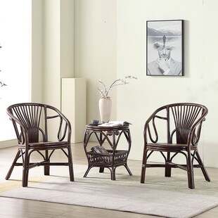 藤椅休闲椅真藤茶桌三件套家用藤编单人沙发靠背阳台椅天然藤庭院