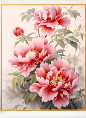 富贵牡丹画画diy数字油画填充填色手绘手工解压高端涂色画油彩画