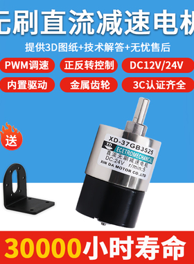 无刷马达24V直流减速电机12V微型慢速减速机一体37GB3525小马达