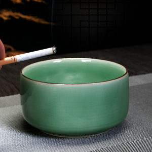 小利青瓷小花烟灰缸创意礼品办公室烟缸家用客厅中式大号陶瓷茶冼