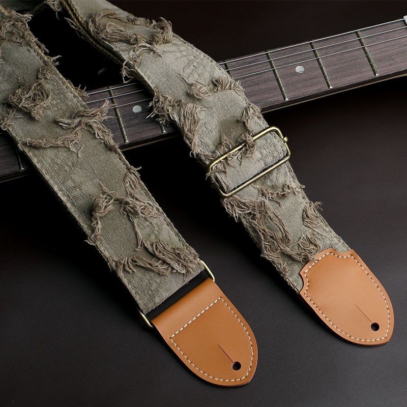 灰绿色补丁电吉他背带斜挎电贝斯肩带民谣木吉他通用吉他带男女生