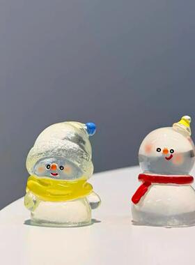 透色雪人摆件雪地造景微景观办公桌装饰节日迷你可爱圣诞树小摆件