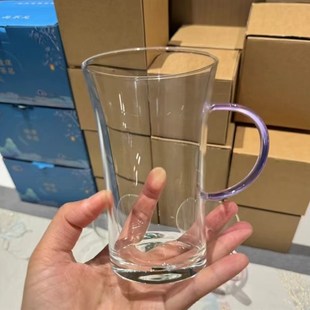 高硼硅玻璃绿茶杯喇叭口喝水杯耐热玻璃带把细腰家用绿茶杯茶水杯