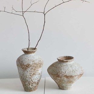 侘寂风复古高级感陶罐花瓶摆件客厅插花民宿装饰陶瓷粗陶大号花器