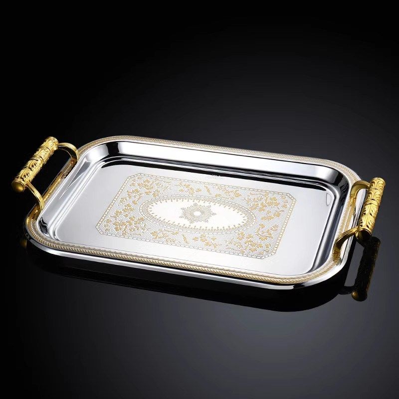 高档欧式不锈钢托盘长方形金色酒具餐厅茶杯茶盘酒店KTV自助餐盘,餐饮具,盘,淘宝优惠券,粉丝福利购,淘宝优惠卷