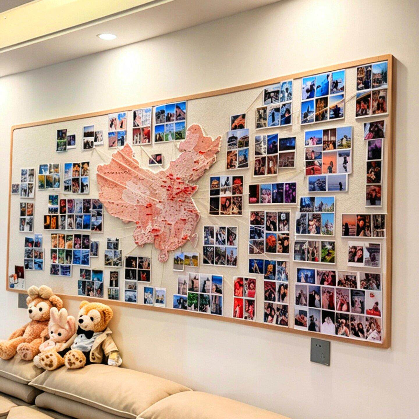 中国版图旅行足迹毛毡板墙贴免打孔治愈系墙贴照片墙背景板展示墙
