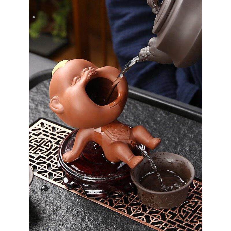 紫砂尿童茶宠摆件可养家用茶盘撒尿娃茶玩小孩喷水道配件袖珍茶趣