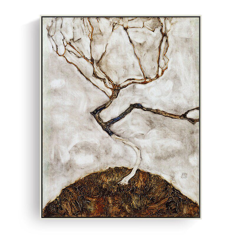 深秋的小树 席勒印刷喷绘仿制油画客厅卧室玄关沙发背景风景挂画